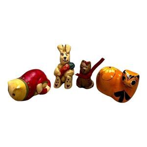 Handcrafted Pottery Tonala Cat Kitty Rabbit Mini Animal Figurines Set Of 4 READ